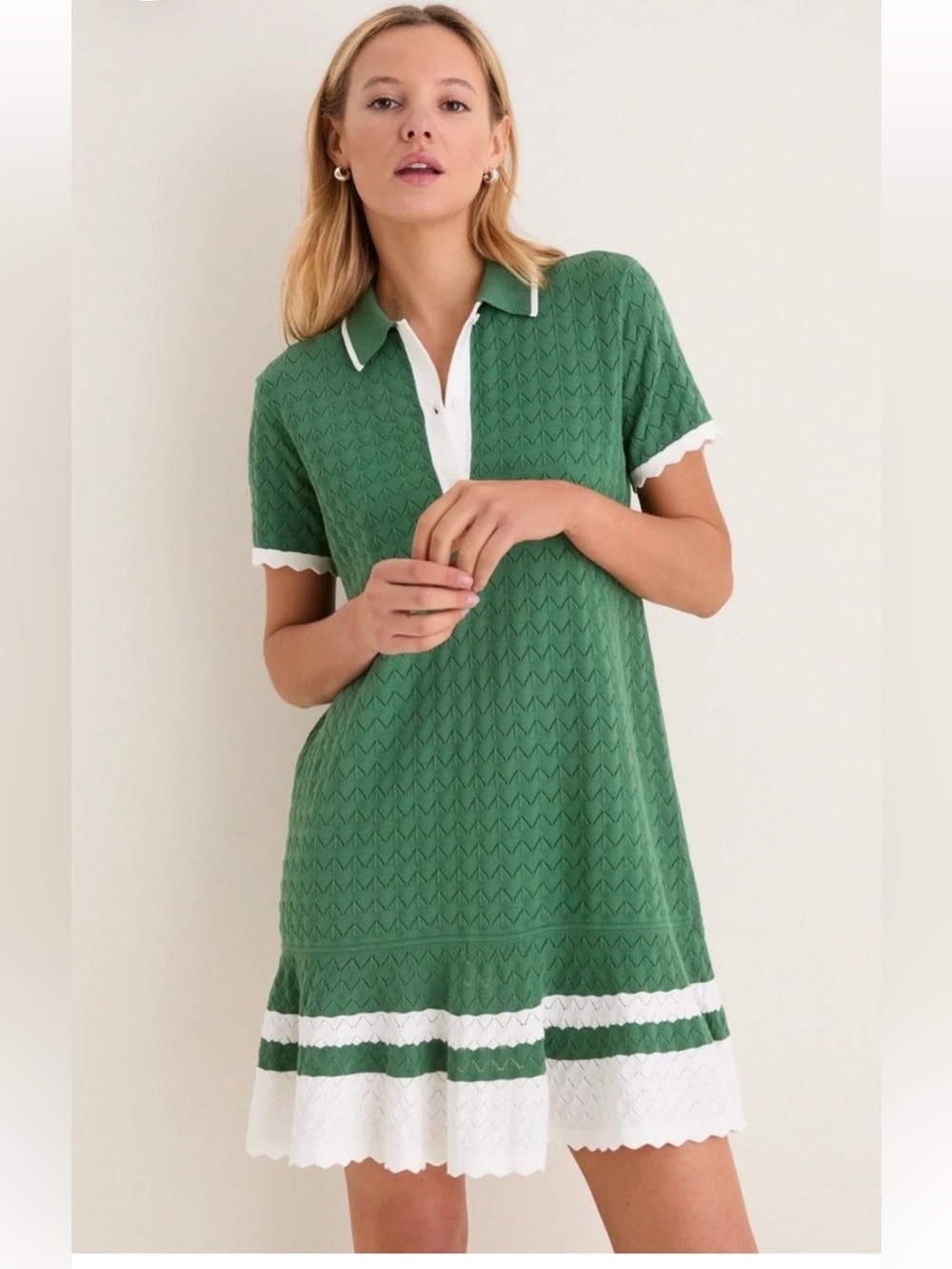 Tuckernuck Green Polo Knit Swim Cover-Up with White Trim